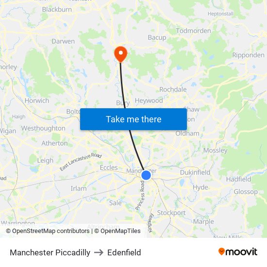 Manchester Piccadilly to Edenfield map