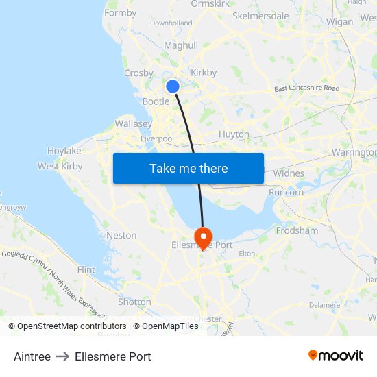 Aintree to Ellesmere Port map