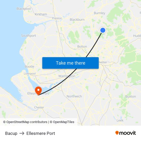 Bacup to Ellesmere Port map