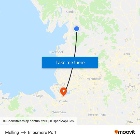 Melling to Ellesmere Port map