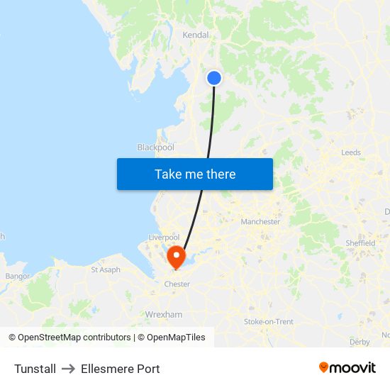 Tunstall to Ellesmere Port map