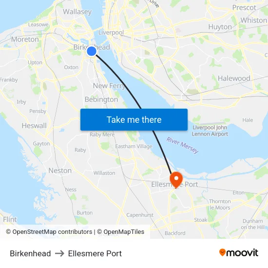 Birkenhead to Ellesmere Port map