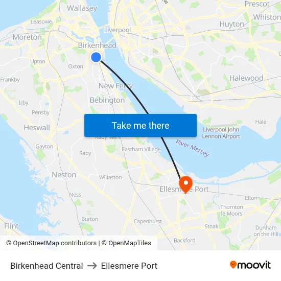 Birkenhead Central to Ellesmere Port map