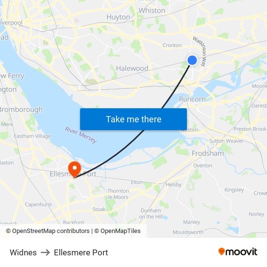 Widnes to Ellesmere Port map