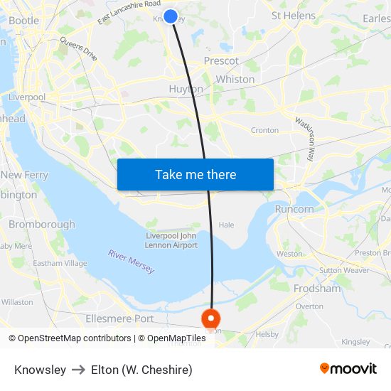 Knowsley to Elton (W. Cheshire) map