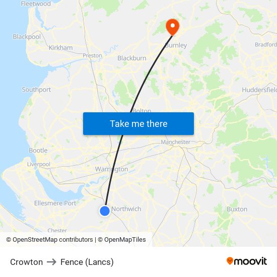 Crowton to Fence (Lancs) map