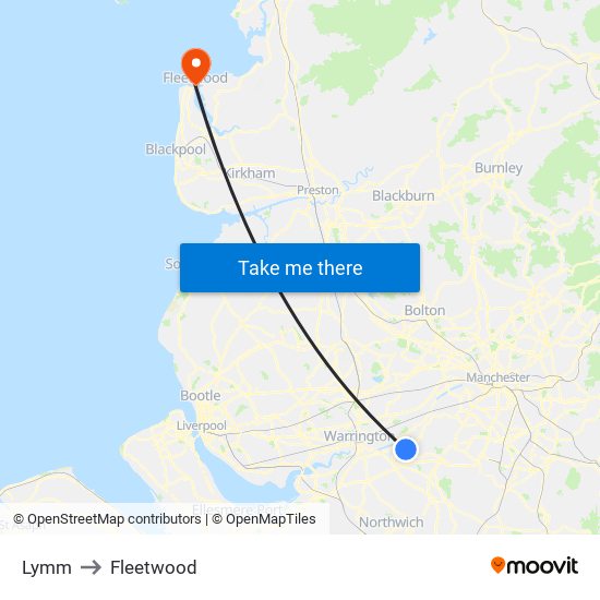 Lymm to Fleetwood map