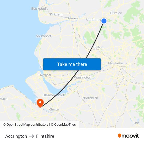 Accrington to Flintshire map