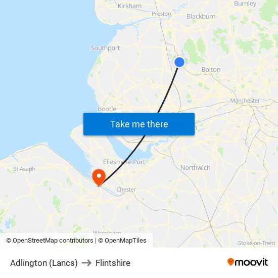 Adlington (Lancs) to Flintshire map