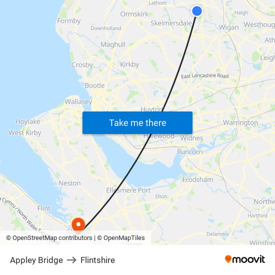 Appley Bridge to Flintshire map