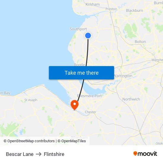 Bescar Lane to Flintshire map