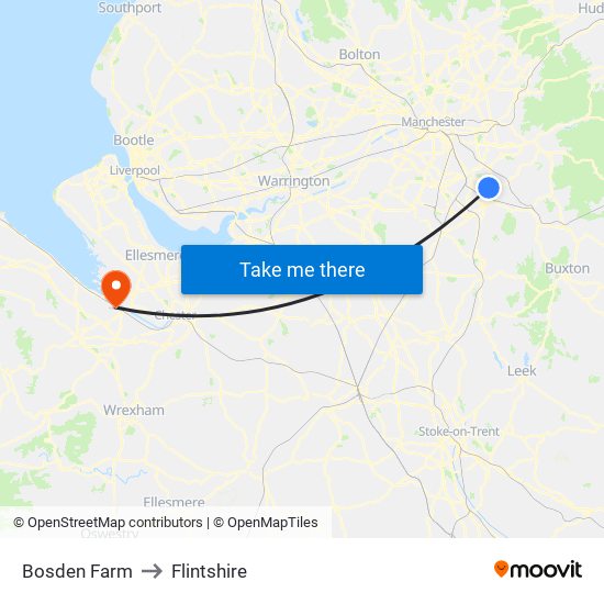 Bosden Farm to Flintshire map