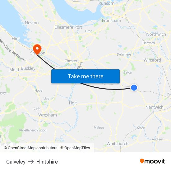 Calveley to Flintshire map