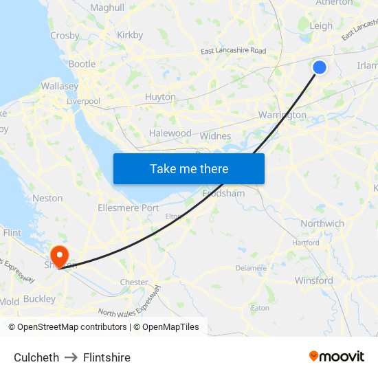 Culcheth to Flintshire map