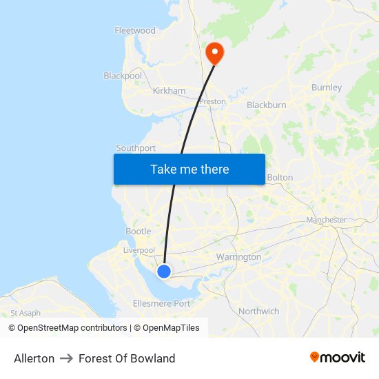 Allerton to Forest Of Bowland map