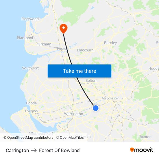 Carrington to Forest Of Bowland map