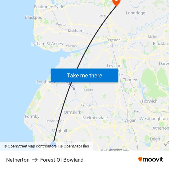 Netherton to Forest Of Bowland map