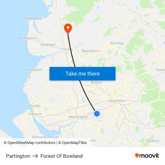 Partington to Forest Of Bowland map