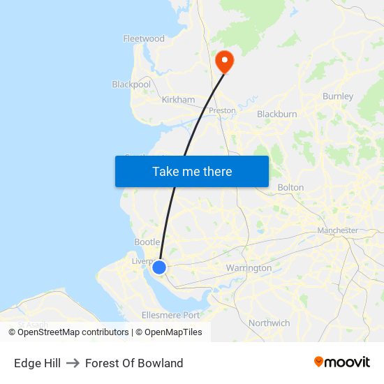 Edge Hill to Forest Of Bowland map