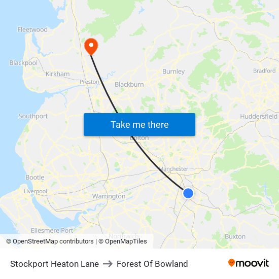 Stockport Heaton Lane to Forest Of Bowland map