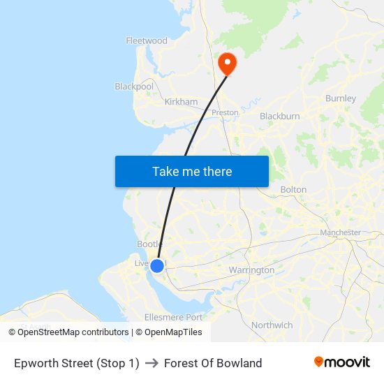 Epworth Street (Stop 1) to Forest Of Bowland map