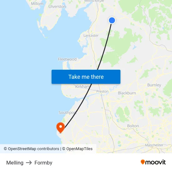 Melling to Formby map