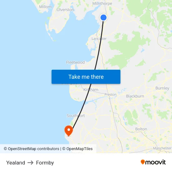 Yealand to Formby map