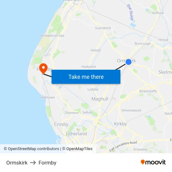 Ormskirk to Formby map