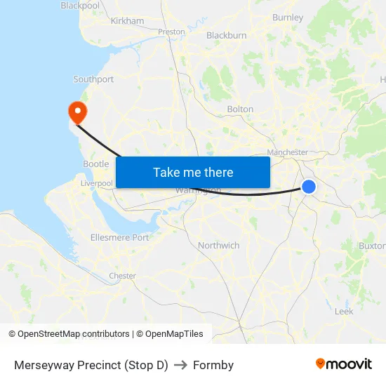 Merseyway Precinct (Stop D) to Formby map