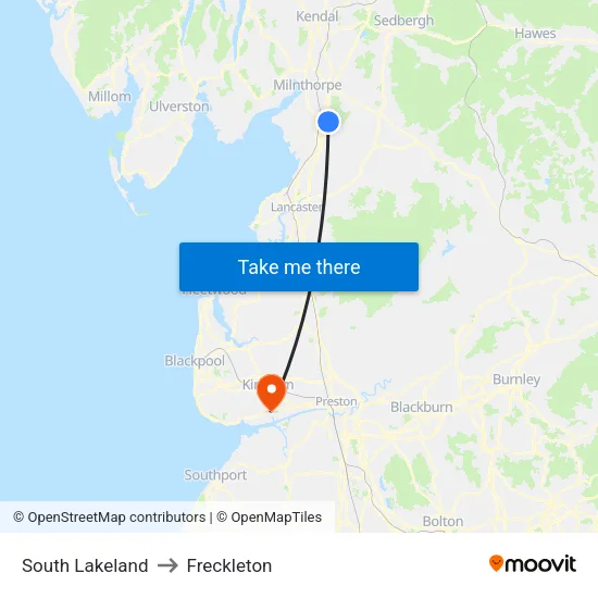 South Lakeland to Freckleton map
