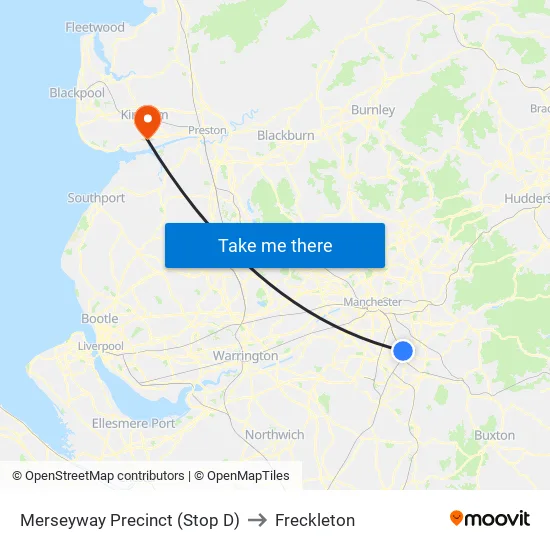Merseyway Precinct (Stop D) to Freckleton map