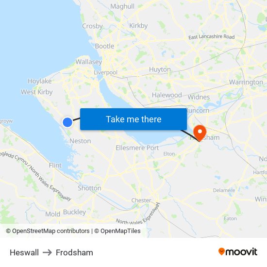 Heswall to Frodsham map