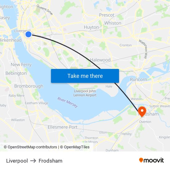 Liverpool to Frodsham map