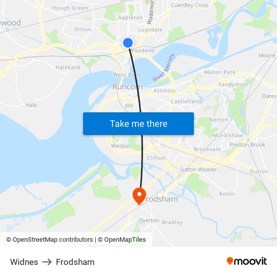 Widnes to Frodsham map