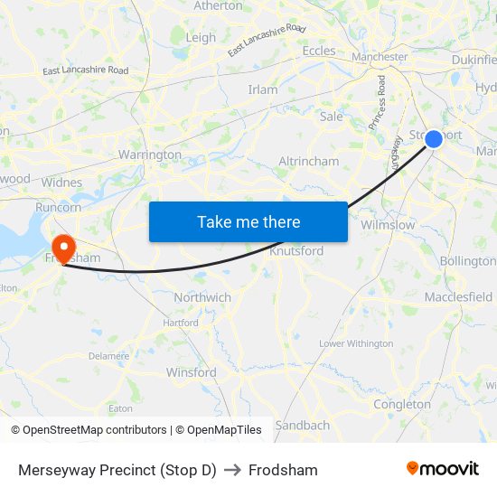 Merseyway Precinct (Stop D) to Frodsham map