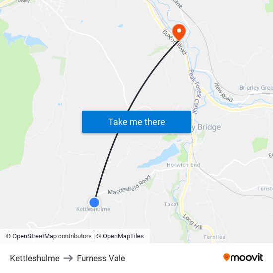 Kettleshulme to Furness Vale map