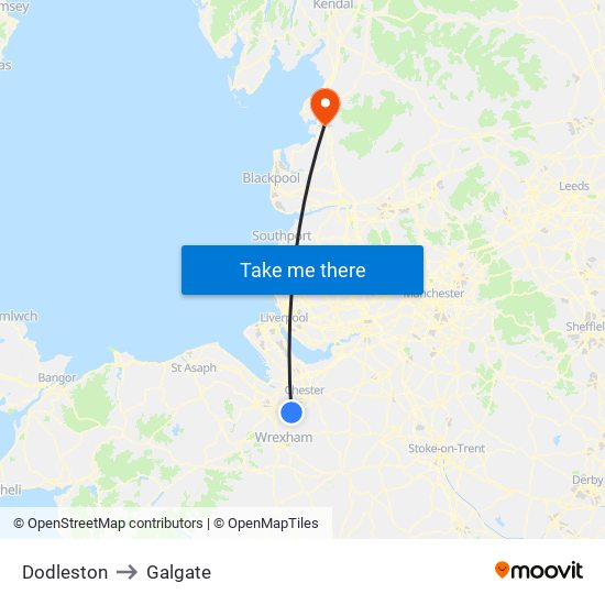 Dodleston to Galgate map