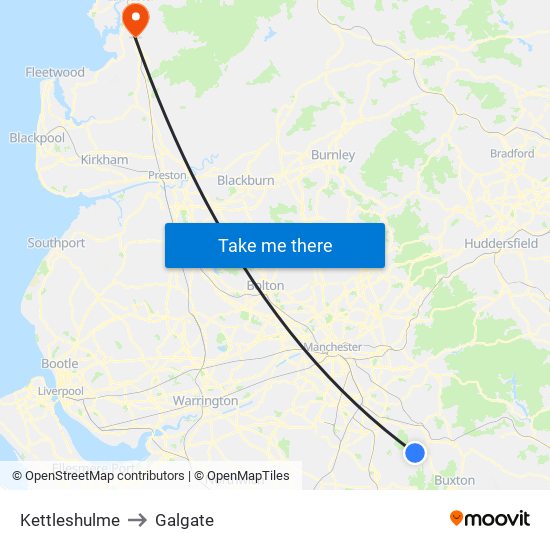 Kettleshulme to Galgate map