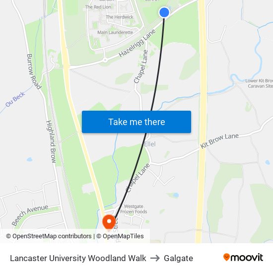 Lancaster University Woodland Walk to Galgate map