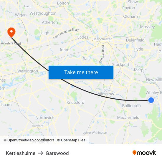 Kettleshulme to Garswood map