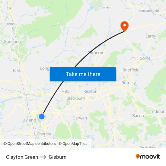 Clayton Green to Gisburn map