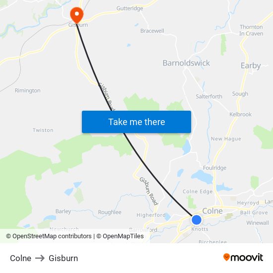 Colne to Gisburn map