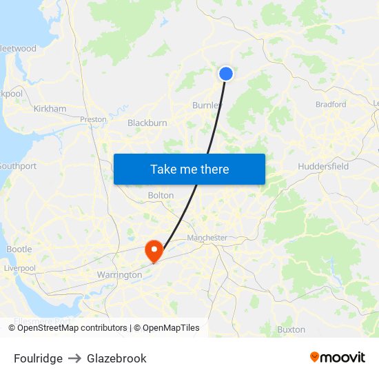 Foulridge to Glazebrook map