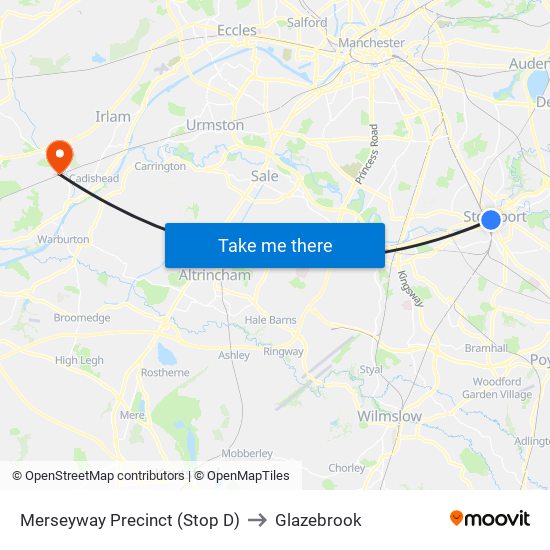 Merseyway Precinct (Stop D) to Glazebrook map