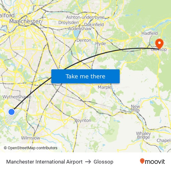 Terminal 1 to Glossop map