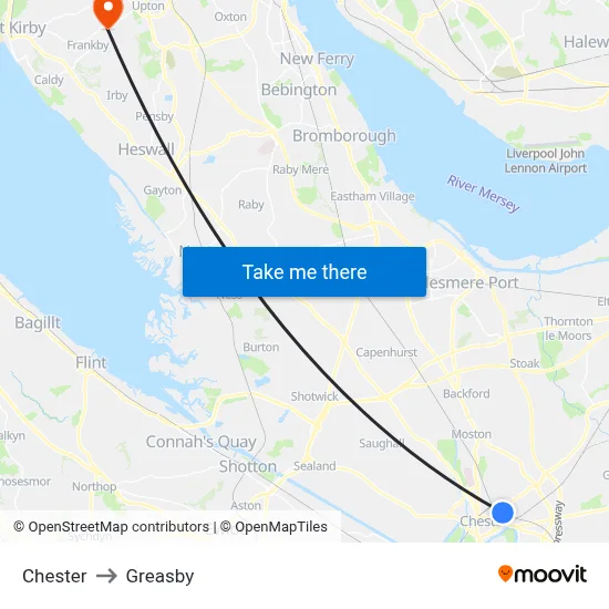 Chester to Greasby map