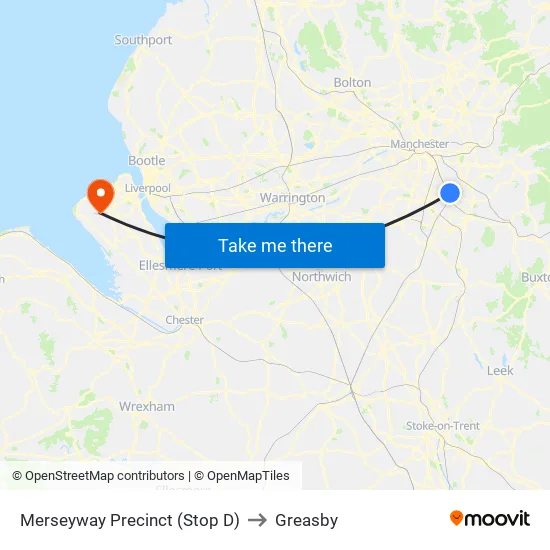 Merseyway Precinct (Stop D) to Greasby map