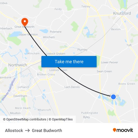 Allostock to Great Budworth map