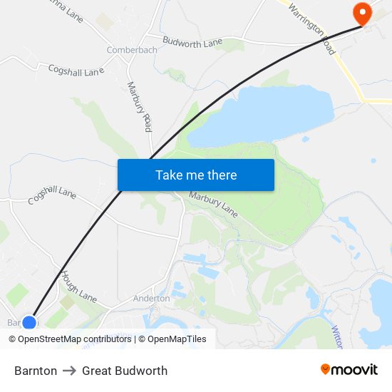 Barnton to Great Budworth map
