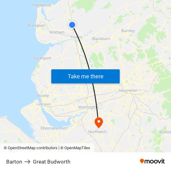 Barton to Great Budworth map